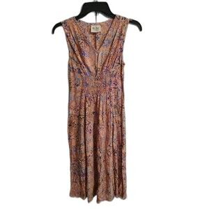 Go fish Maxi  sleeveless dress bohemian small peach & blue Feminine Cottage Core